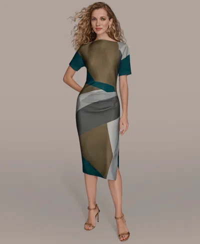 Donna Karan Petite Sheath Boatneck Midi Dress In Multi