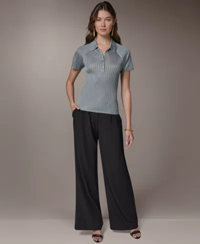 Donna Karan Petite Short-sleeve Polo Sweater Top In Green