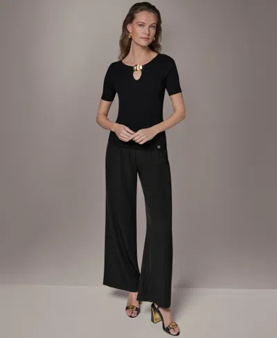 Donna Karan Petite Short-sleeve Sweater In Black