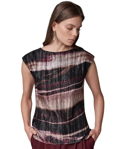 Donna Karan Petite Sleeveless Boat Neck Print Blouse In Multi