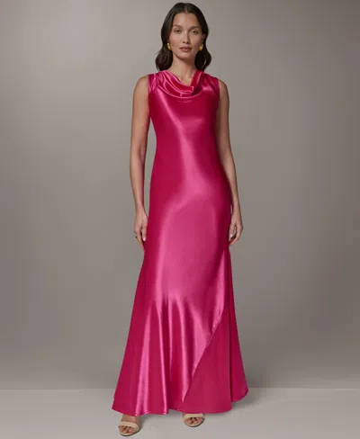 Donna Karan Petite Sleeveless Cowl Neck Ball Gown In Pink
