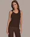 Donna Karan Petite Sleeveless Scoop Neck Tank Top In Brown