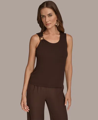 Donna Karan Petite Sleeveless Scoop Neck Tank Top In Brown