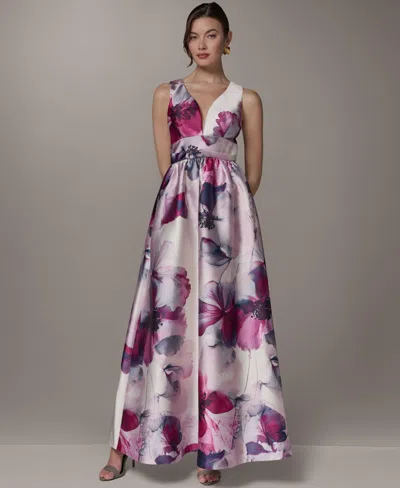Donna Karan Petite Sleeveless V-neck Ball Gown In Multi