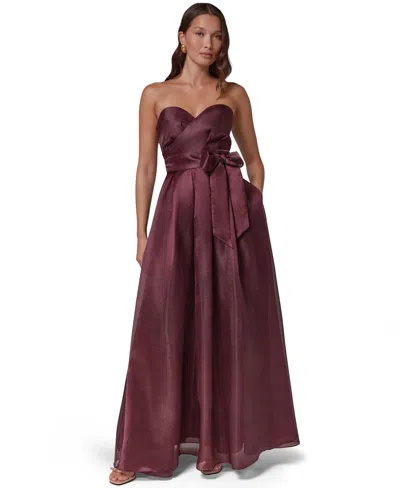 Donna Karan Petite Strapless Sweetheart Pleated Gown In Burgundy