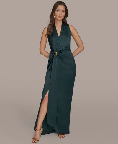 Donna Karan Petite Surplice Neck Wrap Maxi Dress In Green