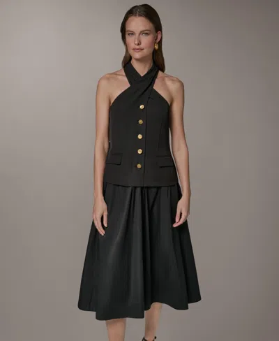 Donna Karan Petite Twist Halter Neck Dress In Black