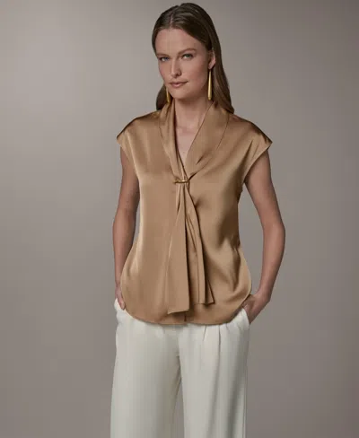 Donna Karan Petite V-neck Top In Brown