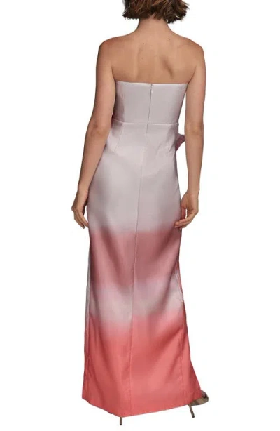 Donna Karan Placed Floral Strapless Column Gown In Spring Mel