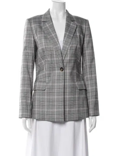 Pre-owned Donna Karan Plaid Print Blazer In Gray