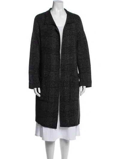 Pre-owned Donna Karan Plaid Print Coat In Black