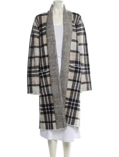 Pre-owned Donna Karan Plaid Print Coat W/ Tags In White