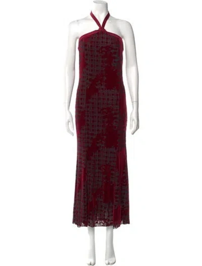 Pre-owned Donna Karan Plaid Print Long Dress In Burgundy