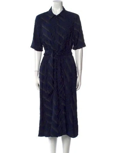 Pre-owned Donna Karan Plaid Print Midi Length Dress In Blue