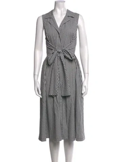 Pre-owned Donna Karan Plaid Print Midi Length Dress In White