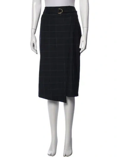 Pre-owned Donna Karan Plaid Print Midi Length Skirt In Blue