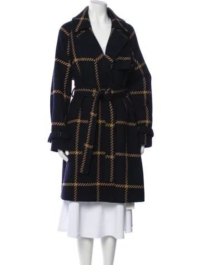 Pre-owned Donna Karan Plaid Print Peacoat In Blue