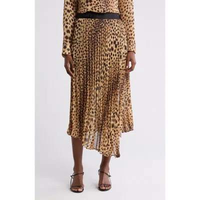 Donna Karan Pleated Asymmetric Skirt In Cheetah Print