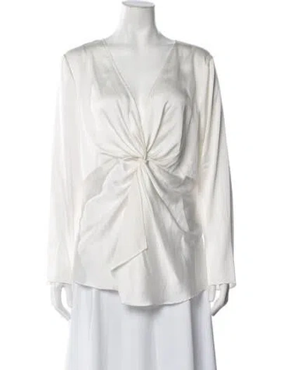Pre-owned Donna Karan Plunge Neckline Long Sleeve Tunic In Neutrals