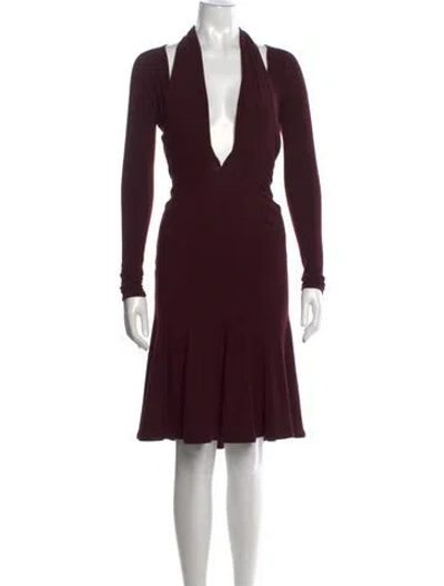 Pre-owned Donna Karan Plunge Neckline Mini Dress In Burgundy