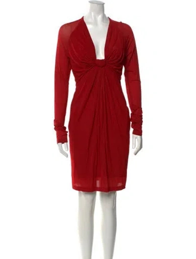 Pre-owned Donna Karan Plunge Neckline Mini Dress In Red