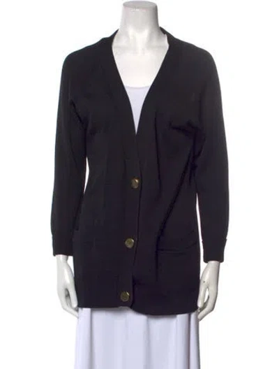 Pre-owned Donna Karan Plunge Neckline Sweater In Black