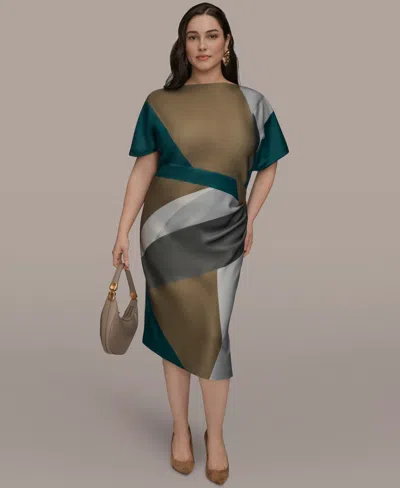 Donna Karan Plus Size Boat Neck Scuba Dress In Multi
