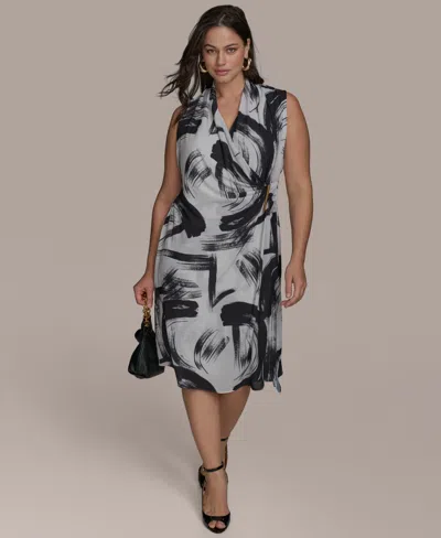Donna Karan Plus Size Faux-wrap Hardware Dress In Black Pristine