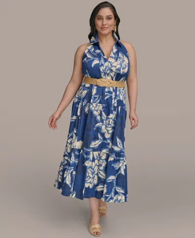 Donna Karan Plus Size Halter Belted Midi Dress