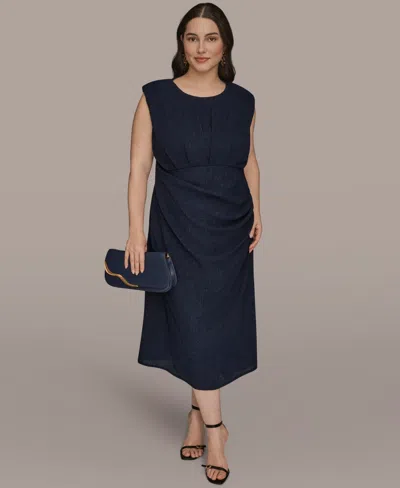 Donna Karan Plus Size Jewel Neck Midi Dress In Blue