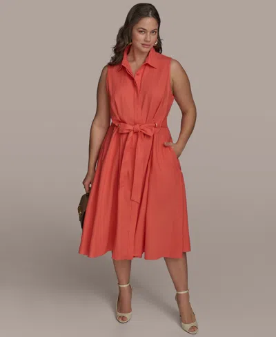 Donna Karan Plus Size Linen-blend Shirtdress In Spring Melon
