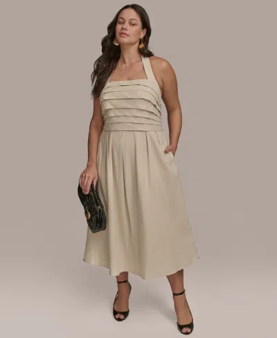 Donna Karan Plus Size Pleated-bodice Halter Neck Midi Dress