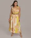 Donna Karan Printed Belted Square Neck Dress In Fawn Multi