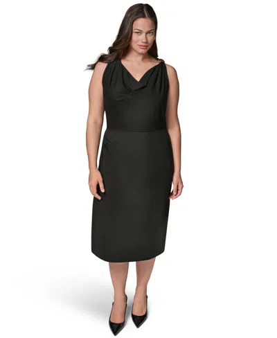 Donna Karan Plus Size Shoulder Hardware Sleeveless Midi Dress In Black