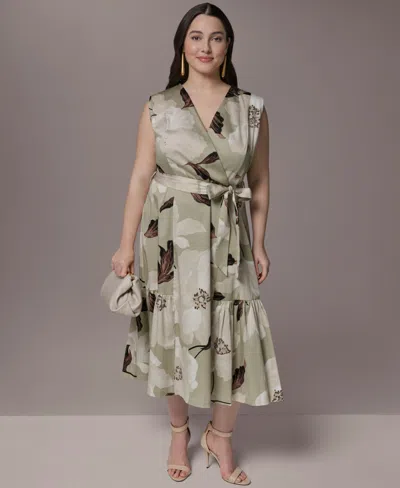 Donna Karan Plus Size Sleeveless Belted Midi Dress In Multi
