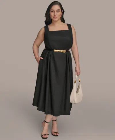 Donna Karan Plus Size Square-neck Belted Midi Dress