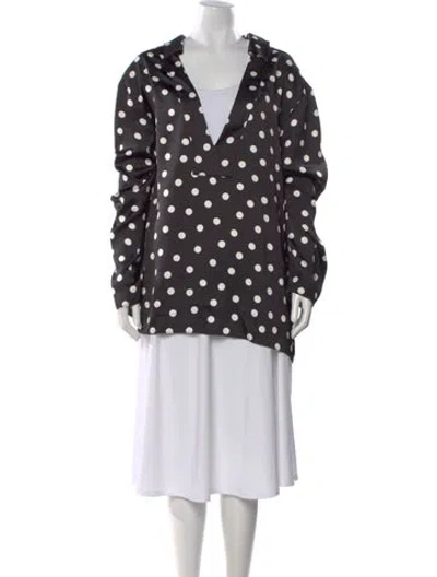 Pre-owned Donna Karan Polka Dot Print Long Sleeve Blouse In Black