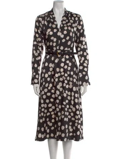 Pre-owned Donna Karan Polka Dot Print Midi Length Dress In Black