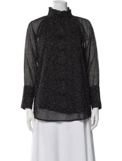 Pre-owned Donna Karan Polka Dot Print Turtleneck Blouse In Black