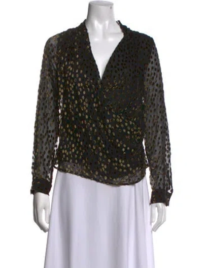 Pre-owned Donna Karan Polka Dot Print V-neck Blouse In Black