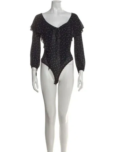 Pre-owned Donna Karan Polka Dot Print V-neck Bodysuit In Black
