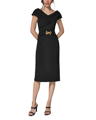 Donna Karan Portrait Neck Hardware Trim Sheath Dress In Black