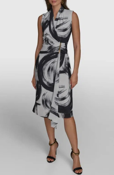 Donna Karan Print Sleeveless Dress In Black/pristine