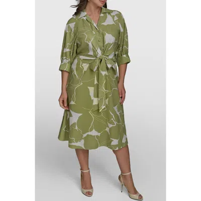 Donna Karan Print Tie Waist Midi Shirtdress In Green