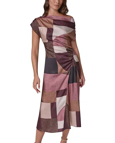 Donna Karan Printed Asymmetrical Off-the-shoulder Side Ruched Dress In Multi