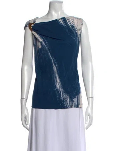 Pre-owned Donna Karan Printed Asymmetrical Top In Blue