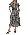 Donna Karan New York Print Belted Midi Dress In Black