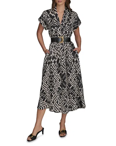 DONNA KARAN PRINTED BUTTON FRONT MIDI DRESS