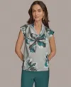 Donna Karan Printed Cap-sleeve Cowlneck Top