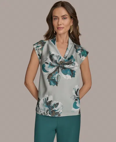 Donna Karan Printed Cap-sleeve Cowlneck Top